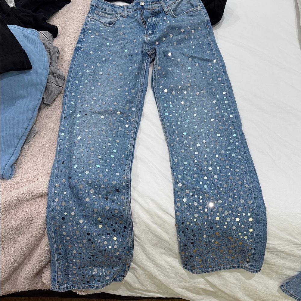 Zara Blue Jeans with Silver and White Accents